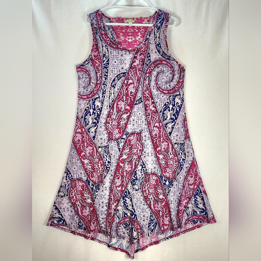 One World Women's Paisley Sleeveless Dress in Pink and Blue Size XL